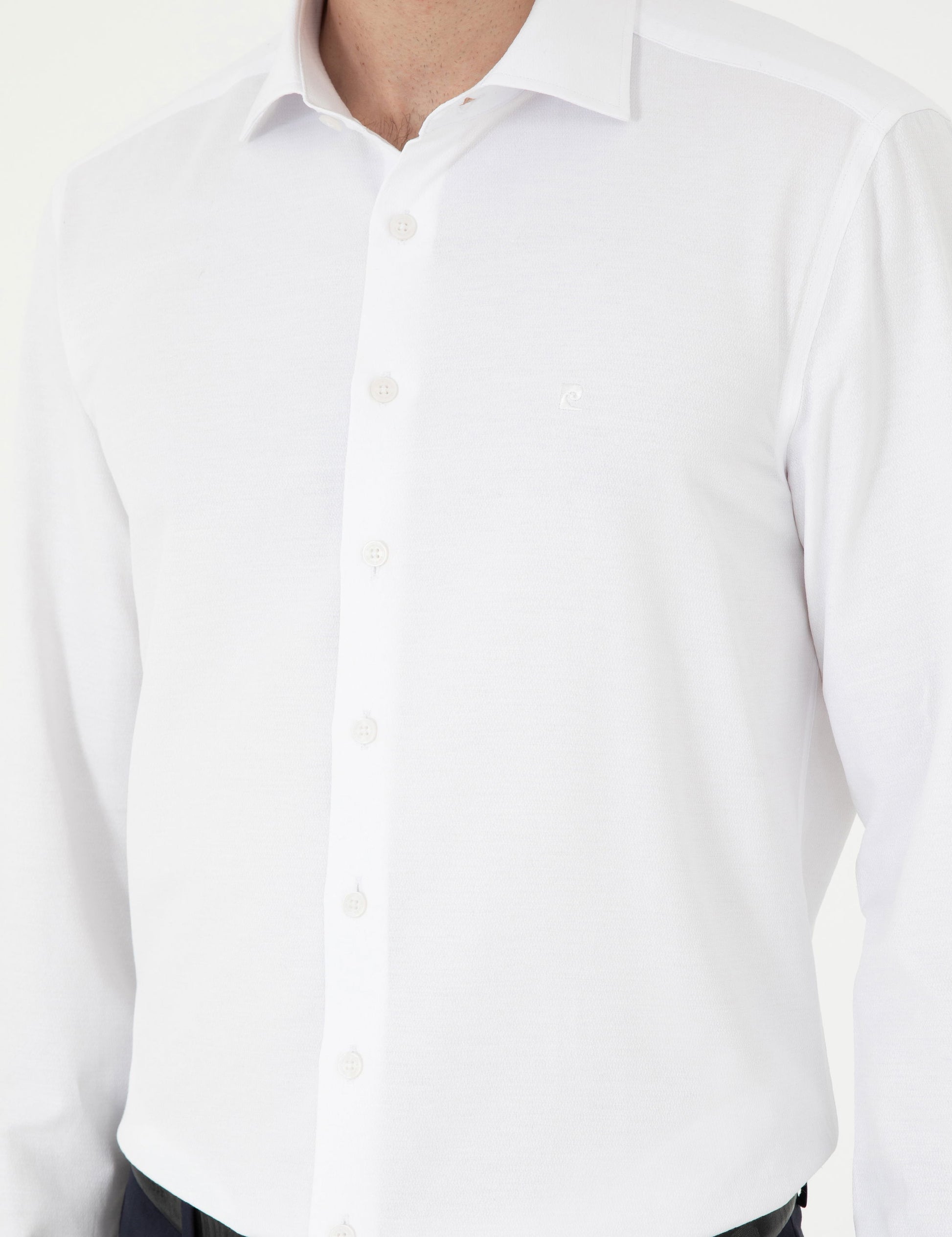 White Slim Fit Chunky Long Sleeve Shirt