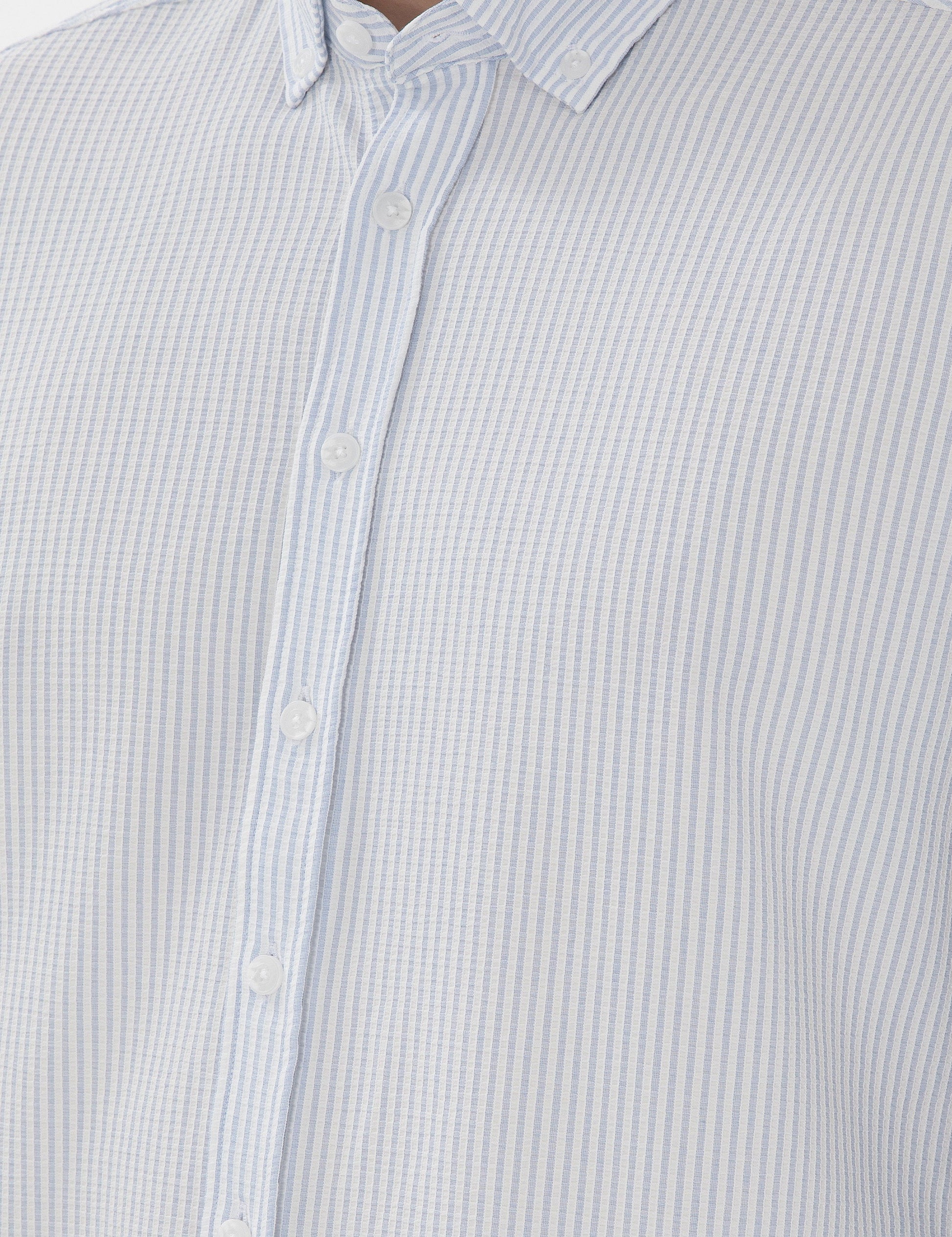Light Blue Slim Fit Striped Long Sleeve Shirt