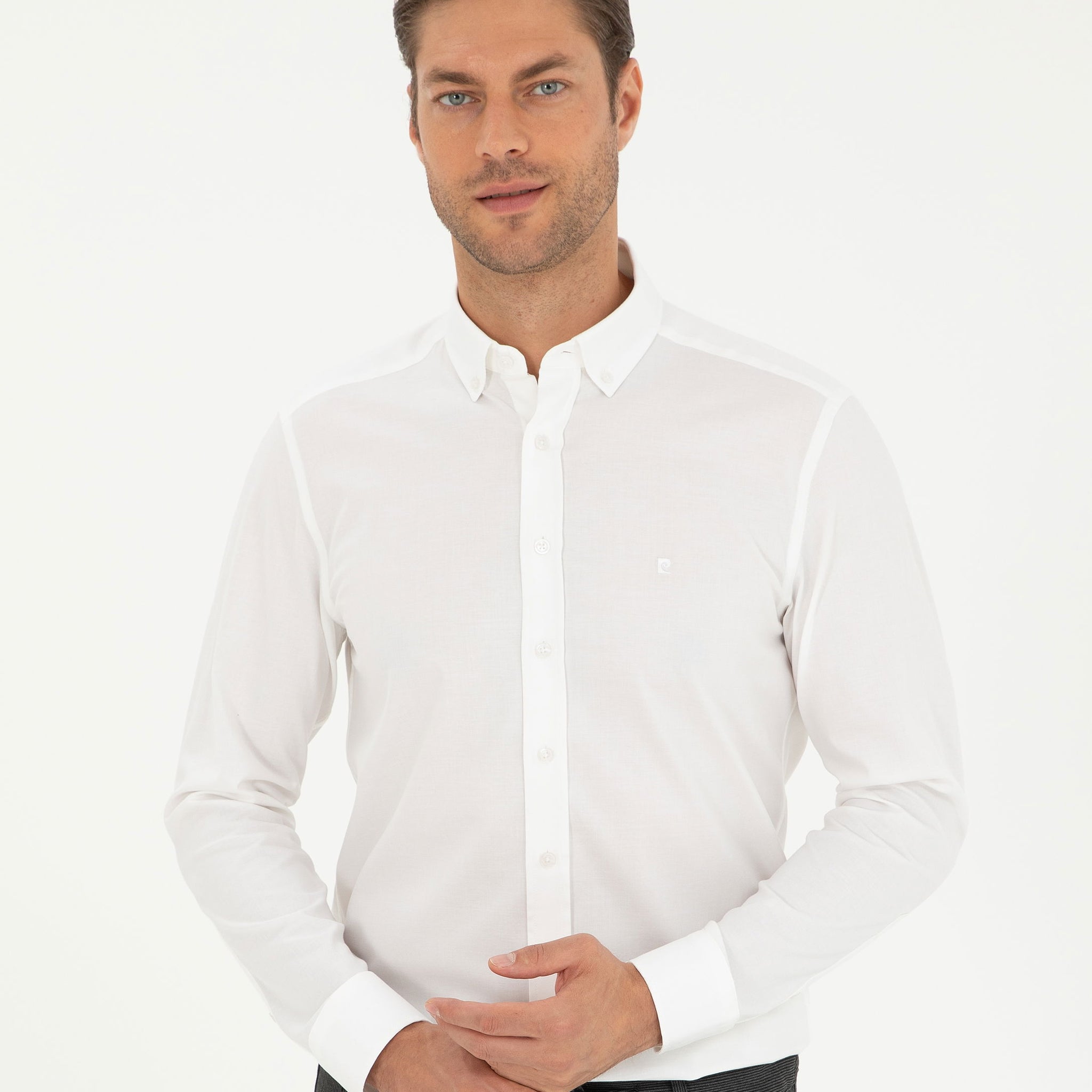 White Slim Fit Long Sleeve Shirt
