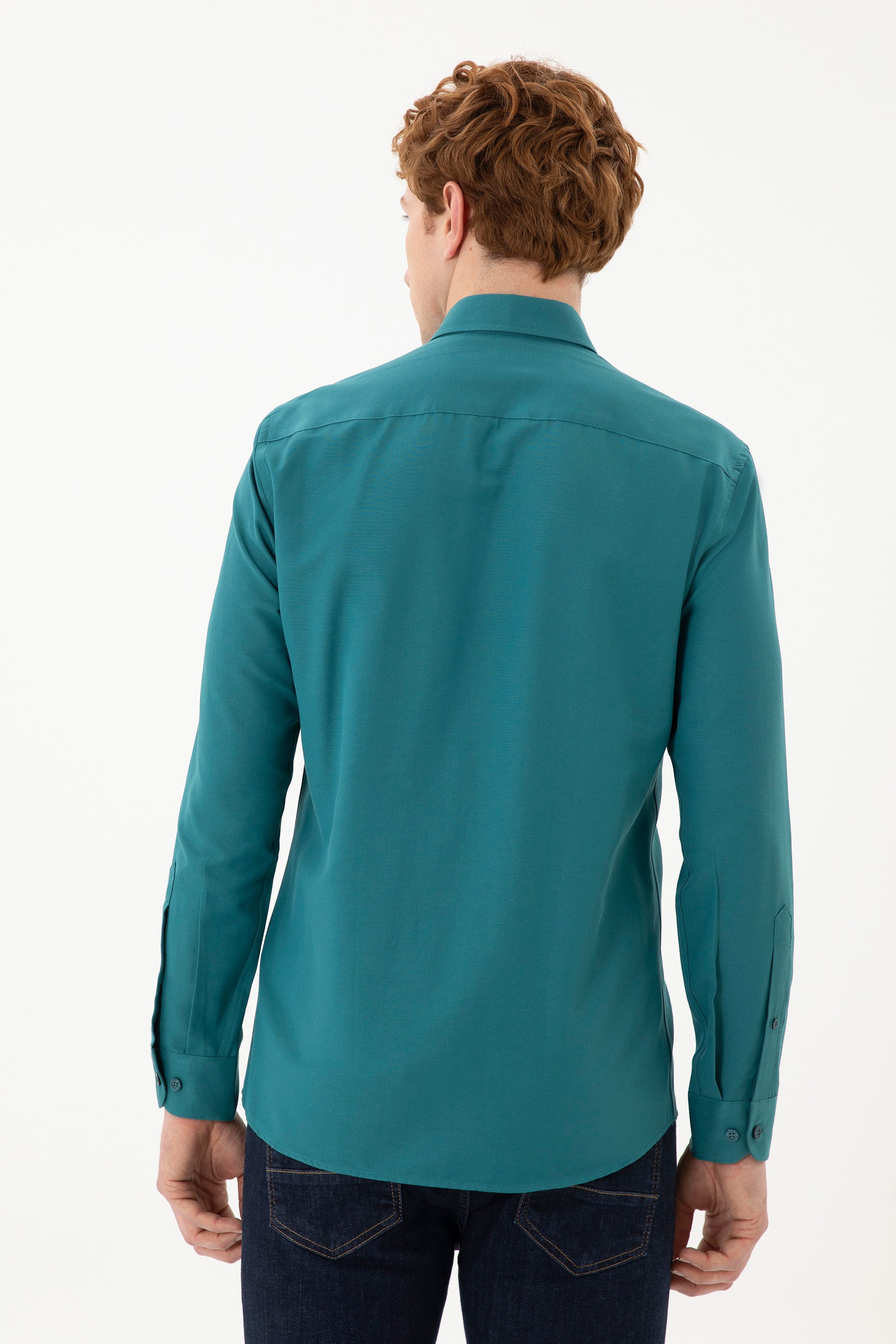 Men's Dark Green Long Sleeve Basic Shirt