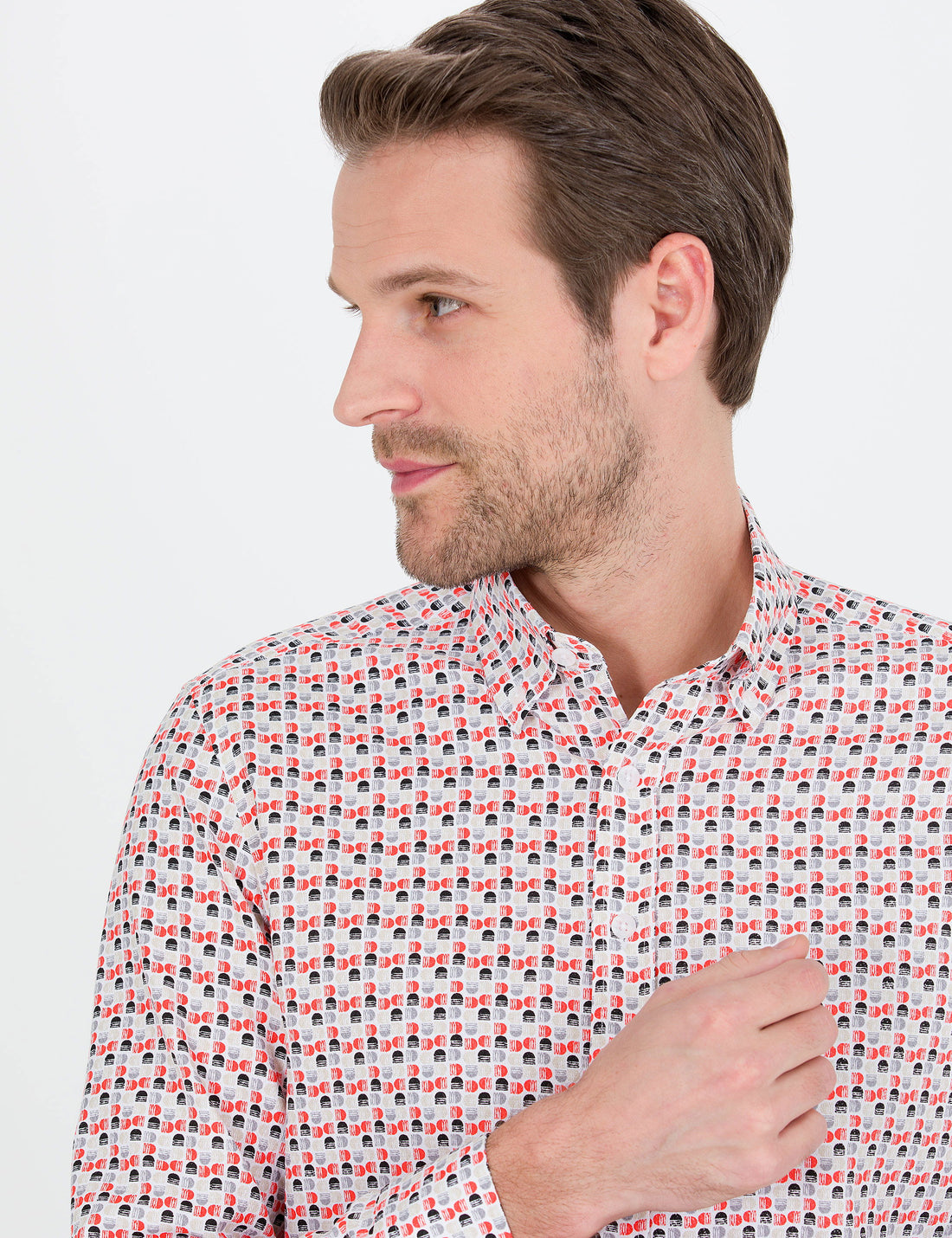 Pomegranate Flower Slim Fit Long Sleeve Shirt