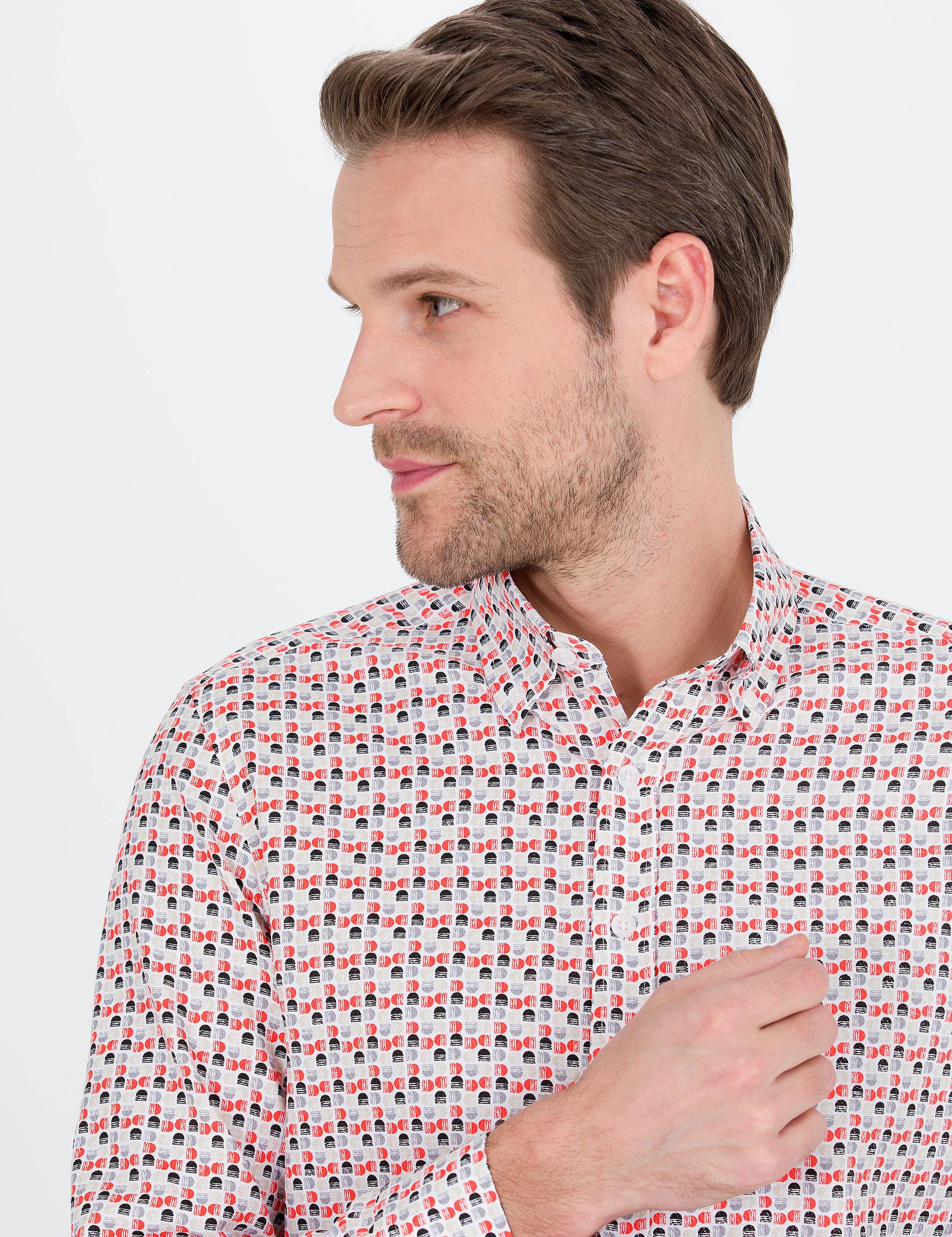 Pomegranate Flower Slim Fit Long Sleeve Shirt