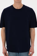 Men's Long Fit Crew Neck Navy Basic T-Shirt