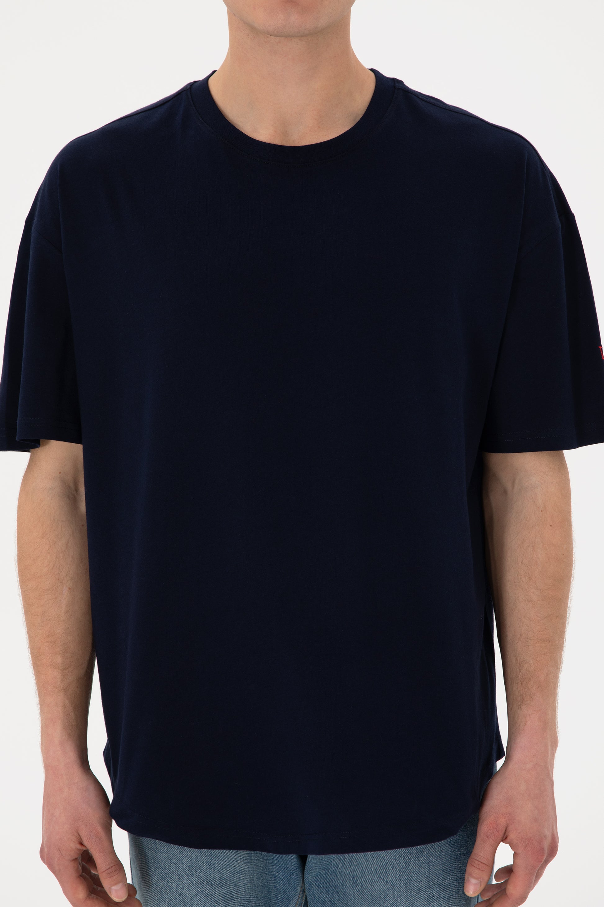 Men's Long Fit Crew Neck Navy Basic T-Shirt