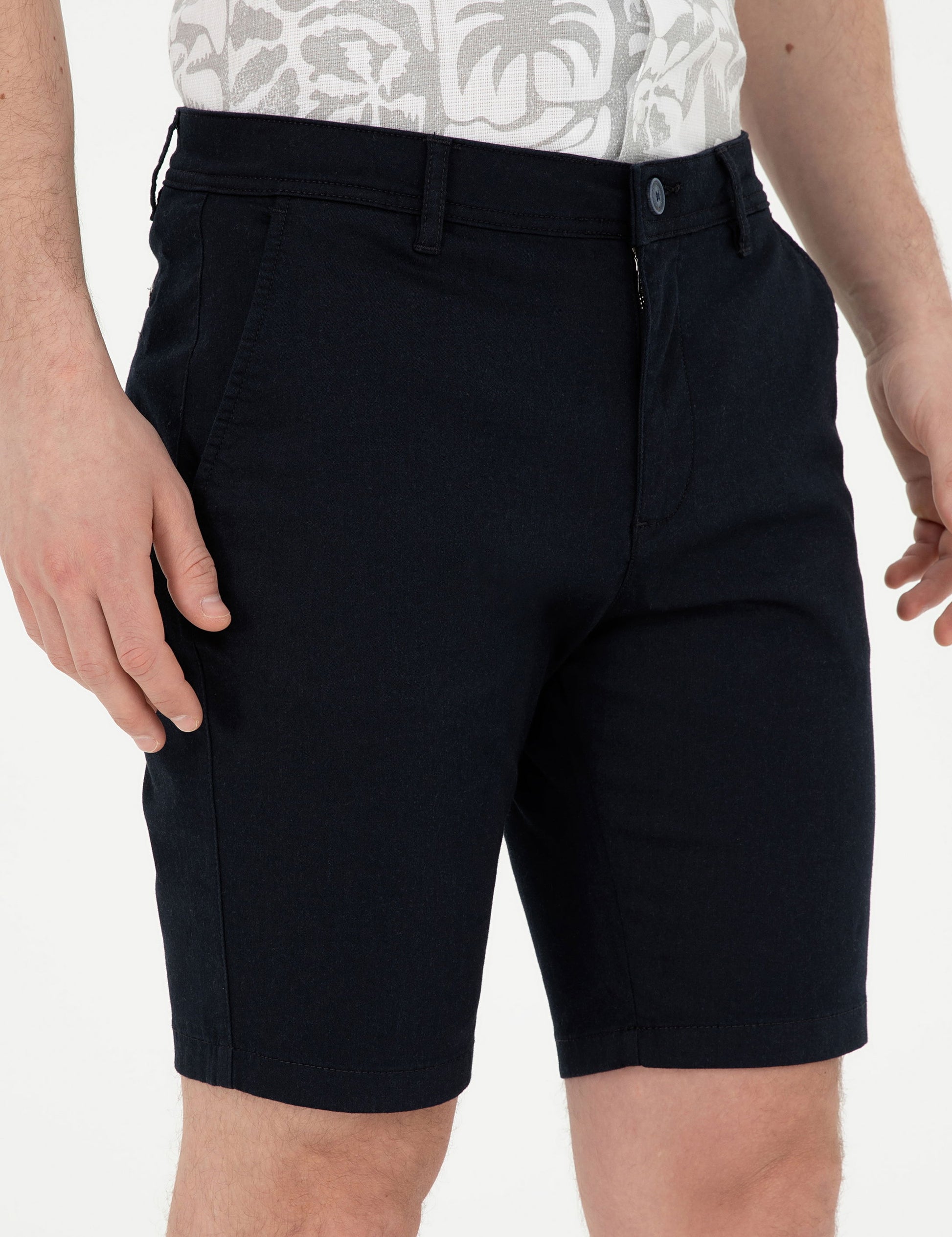 Navy Blue Slim Fit Woven Shorts