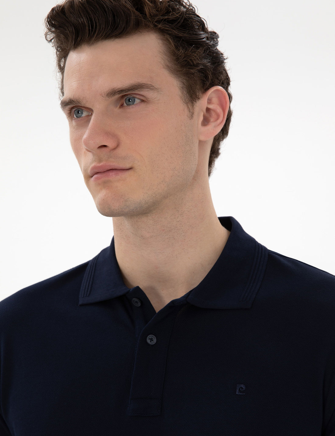 Navy Blue Slim Fit No-Fold Polo Neck Basic T-Shirt