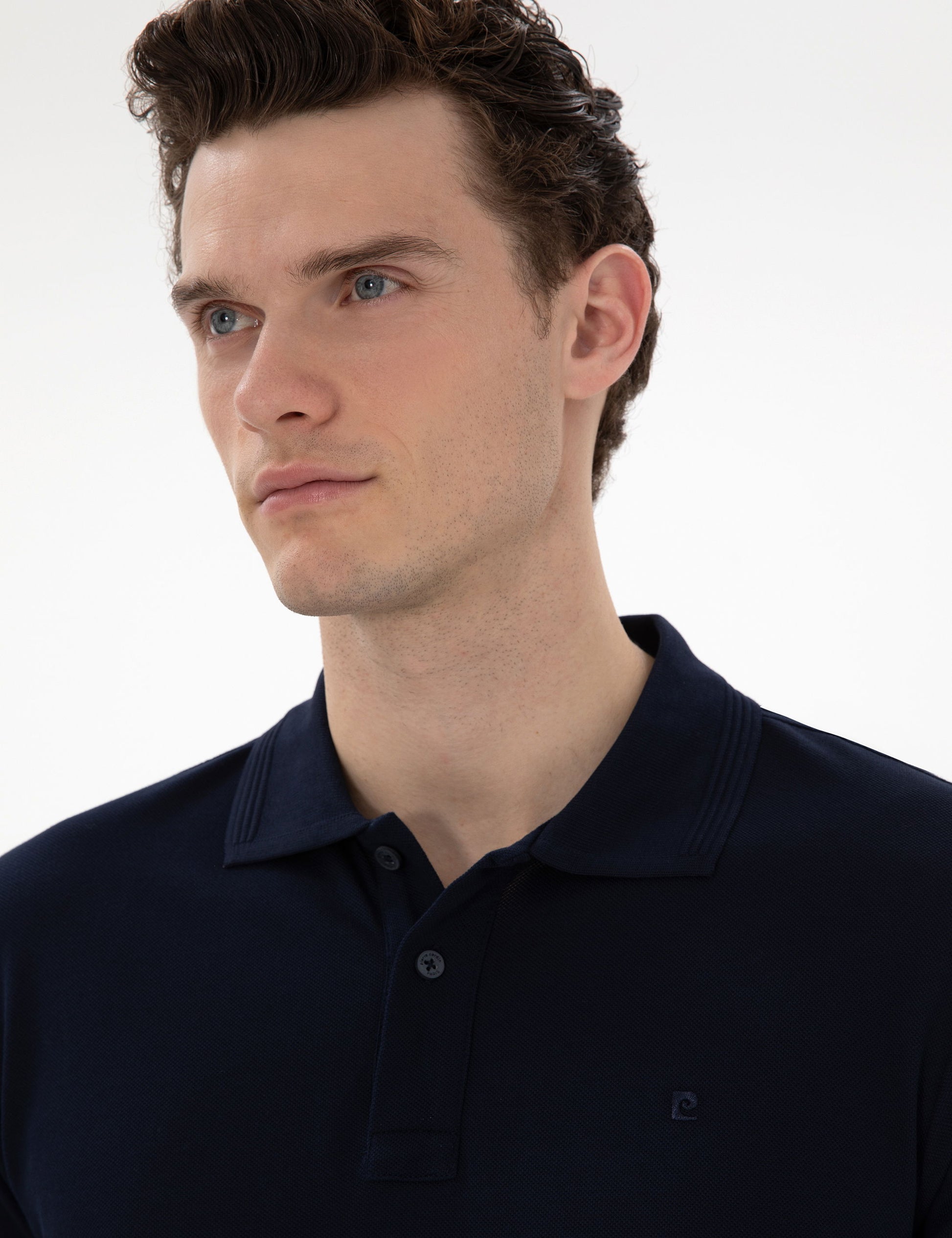 Navy Blue Slim Fit No-Fold Polo Neck Basic T-Shirt