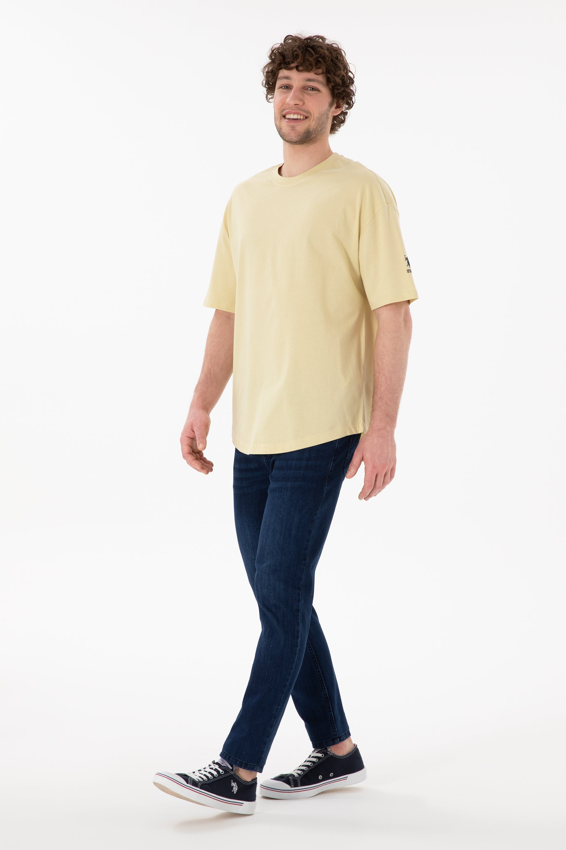 Men's Long Fit Crew Neck Open Khaki Basic T-Shirt