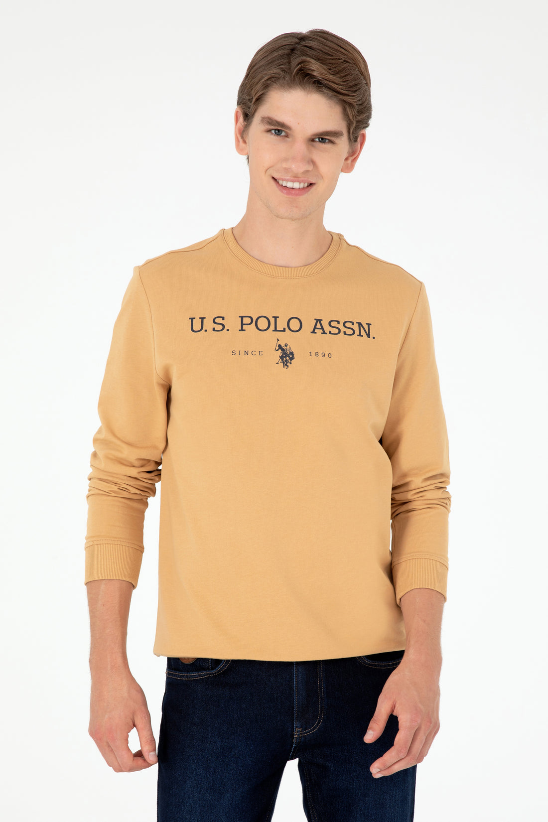 Men's Regular Fit Crew Neck Camel Sweatshirt