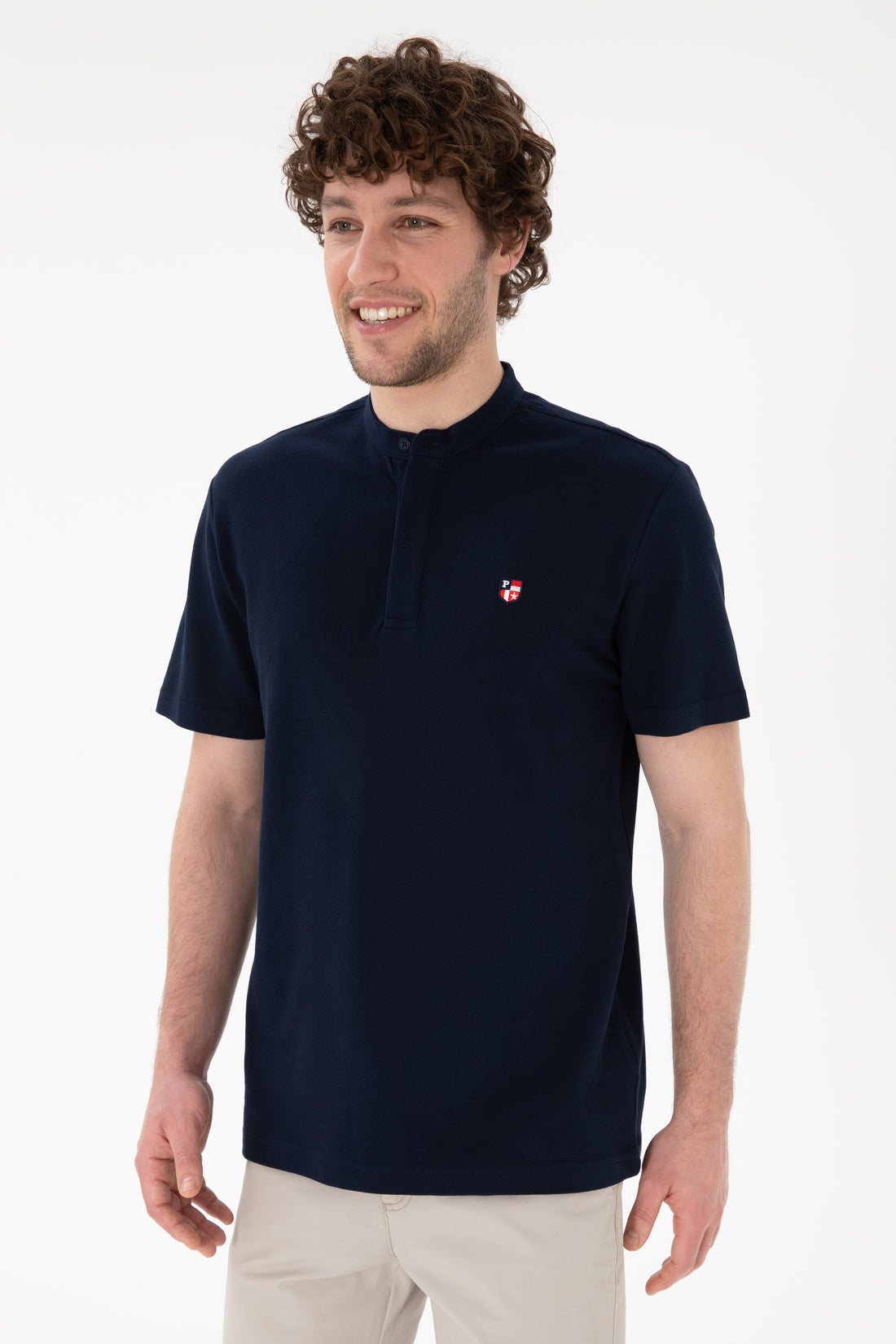 Men's Regular Fit Dominant Collar Navy Basic T-Shirt