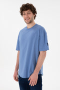 Men's Long Fit Crew Neck Dark Blue Basic T-Shirt
