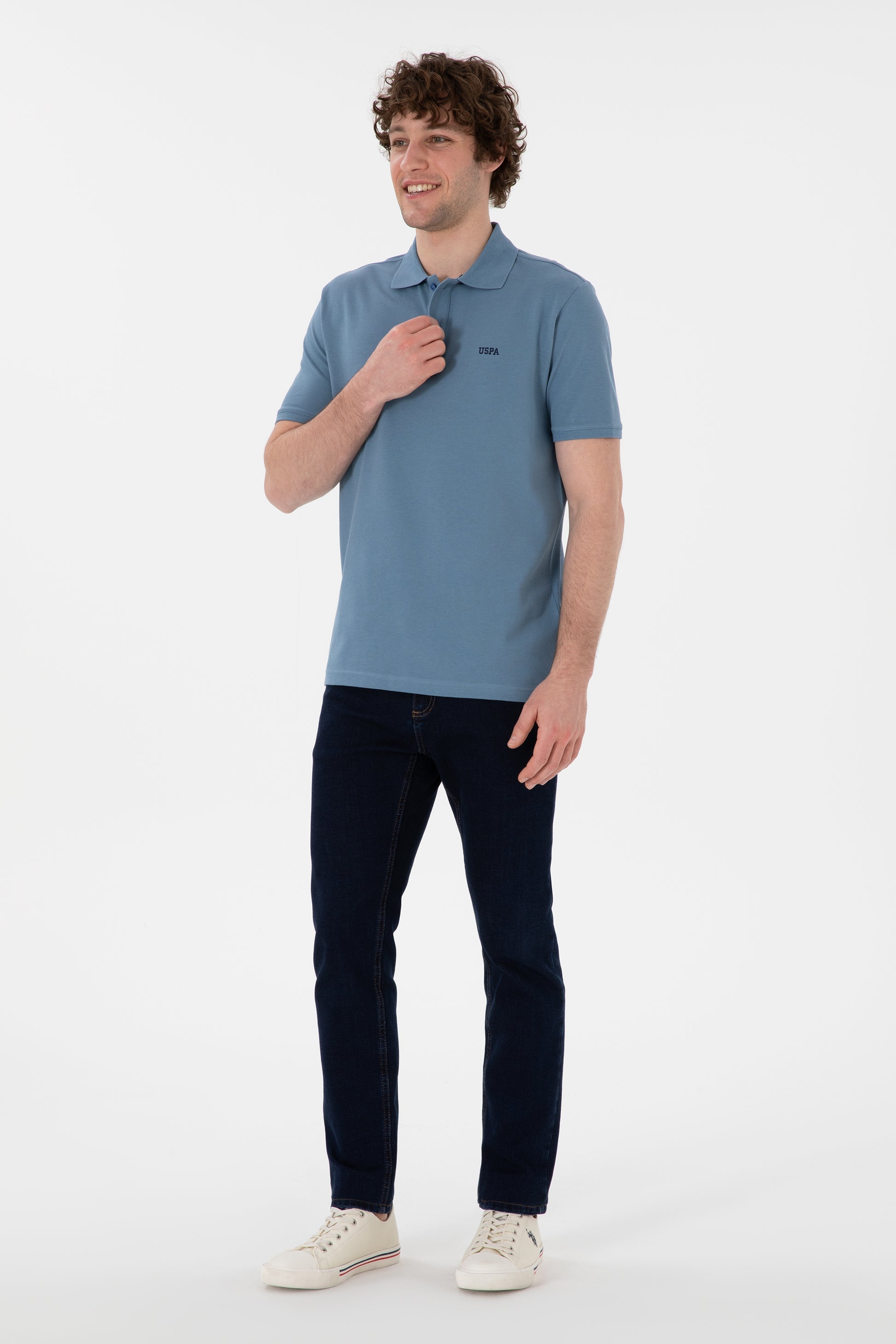 Men's Regular Fit Polo Neck Dark Blue Basic T-Shirt