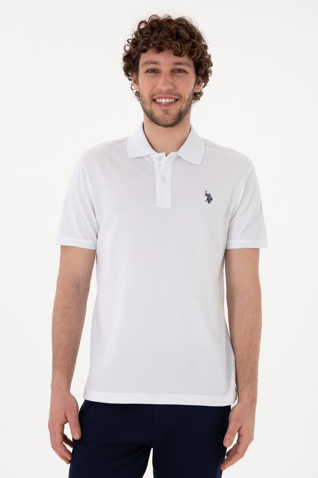 Men's Slim Fit Polo Neck White Basic T-Shirt