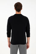 Men's Regular Fit Crew Neck Printed Black Sweatshirt