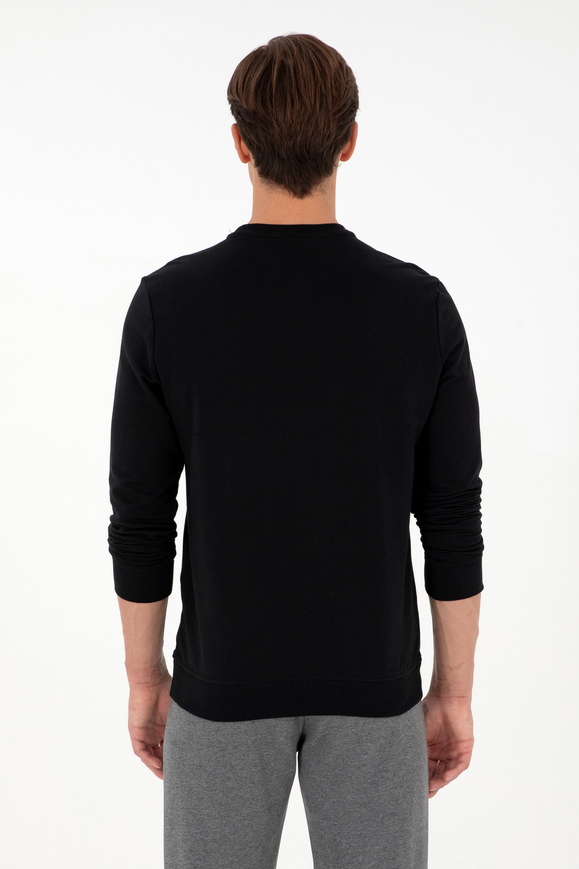 Men's Regular Fit Crew Neck Printed Black Sweatshirt