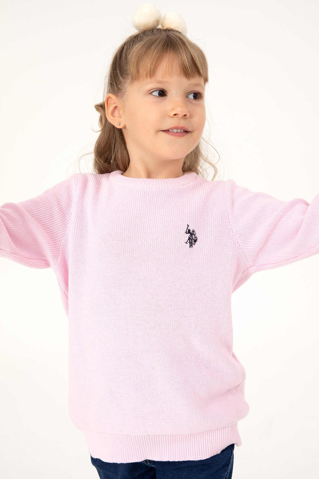 Girls' Pink Crew Neck Basic Sweater