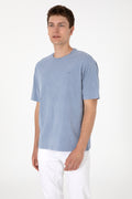 Men's Comfort Fit Crew Neck Blue Wash T-Shirt