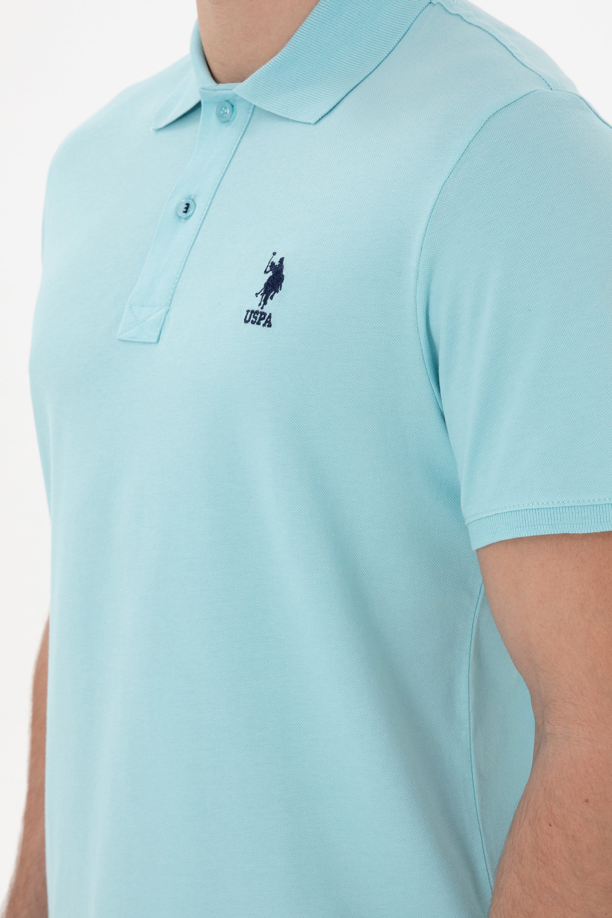 Men's Slim Fit Polo Neck Aqua Basic T-Shirt