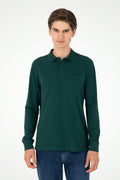 Men's Regular Fit Polo Neck Dark Green Basic Sweatshirt