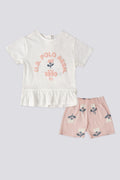 Baby Girl Pink Printed 2 Piece Short Sleeve T-Shirt Set