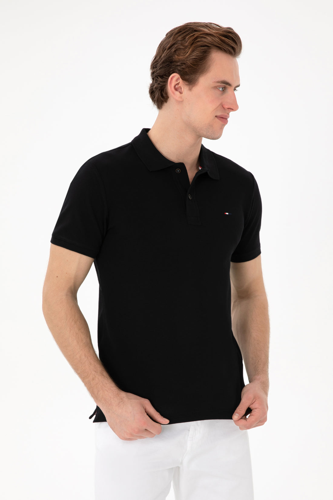 Men's Slim Fit Polo Neck Black Basic T-Shirt