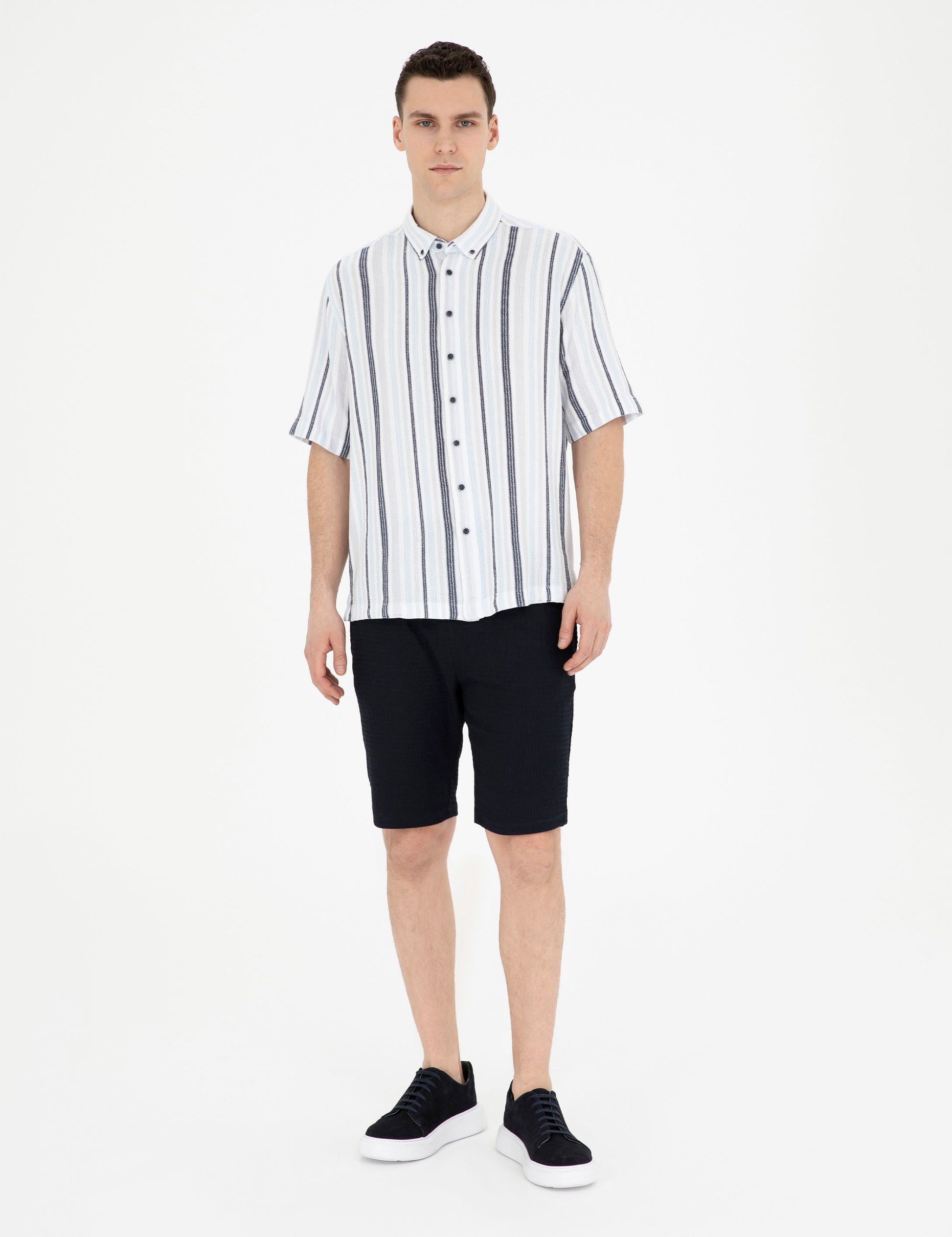 Navy Regular Fit Knitted Shorts