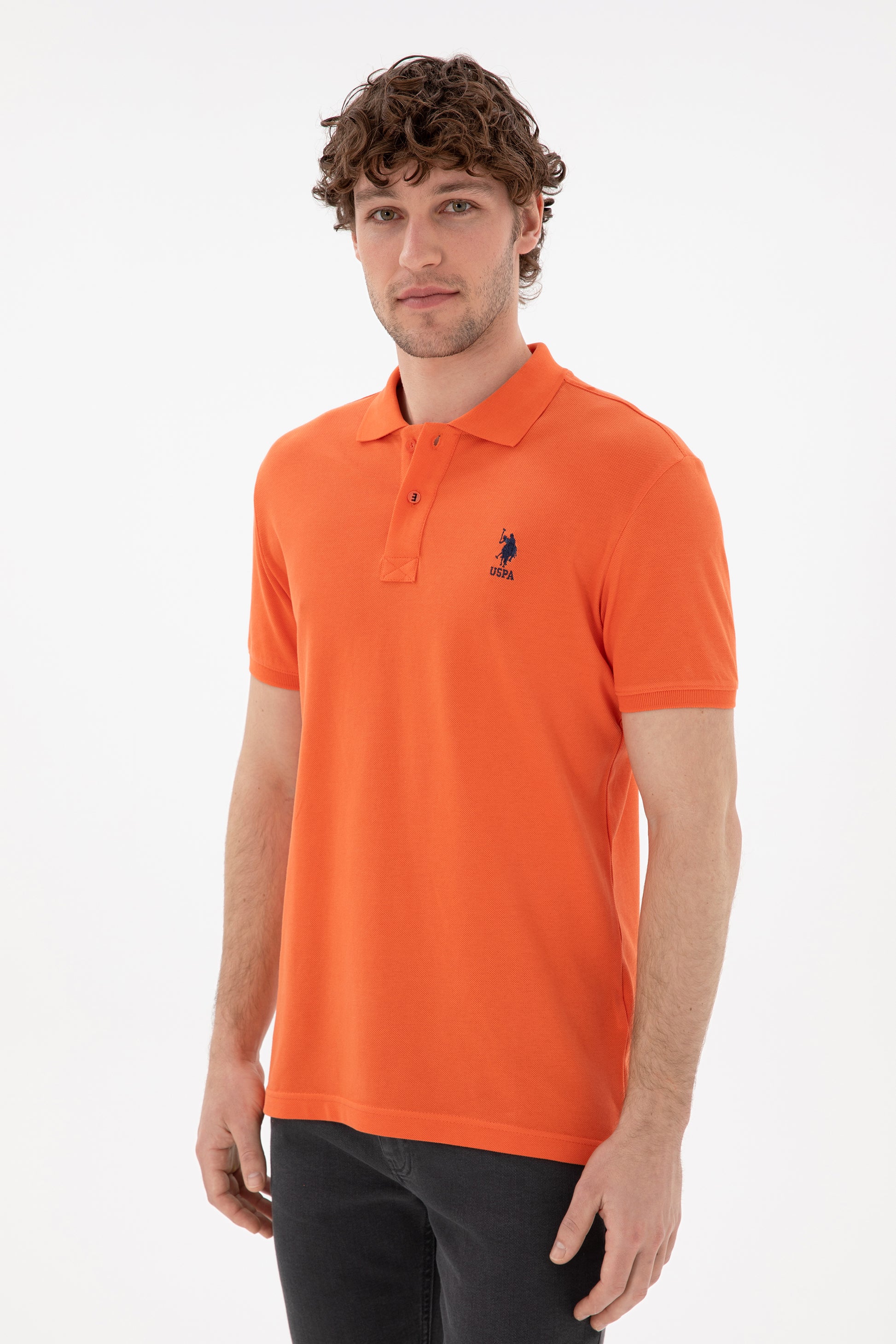 Men's Slim Fit Polo Neck Pomegranate Flower Basic T-Shirt
