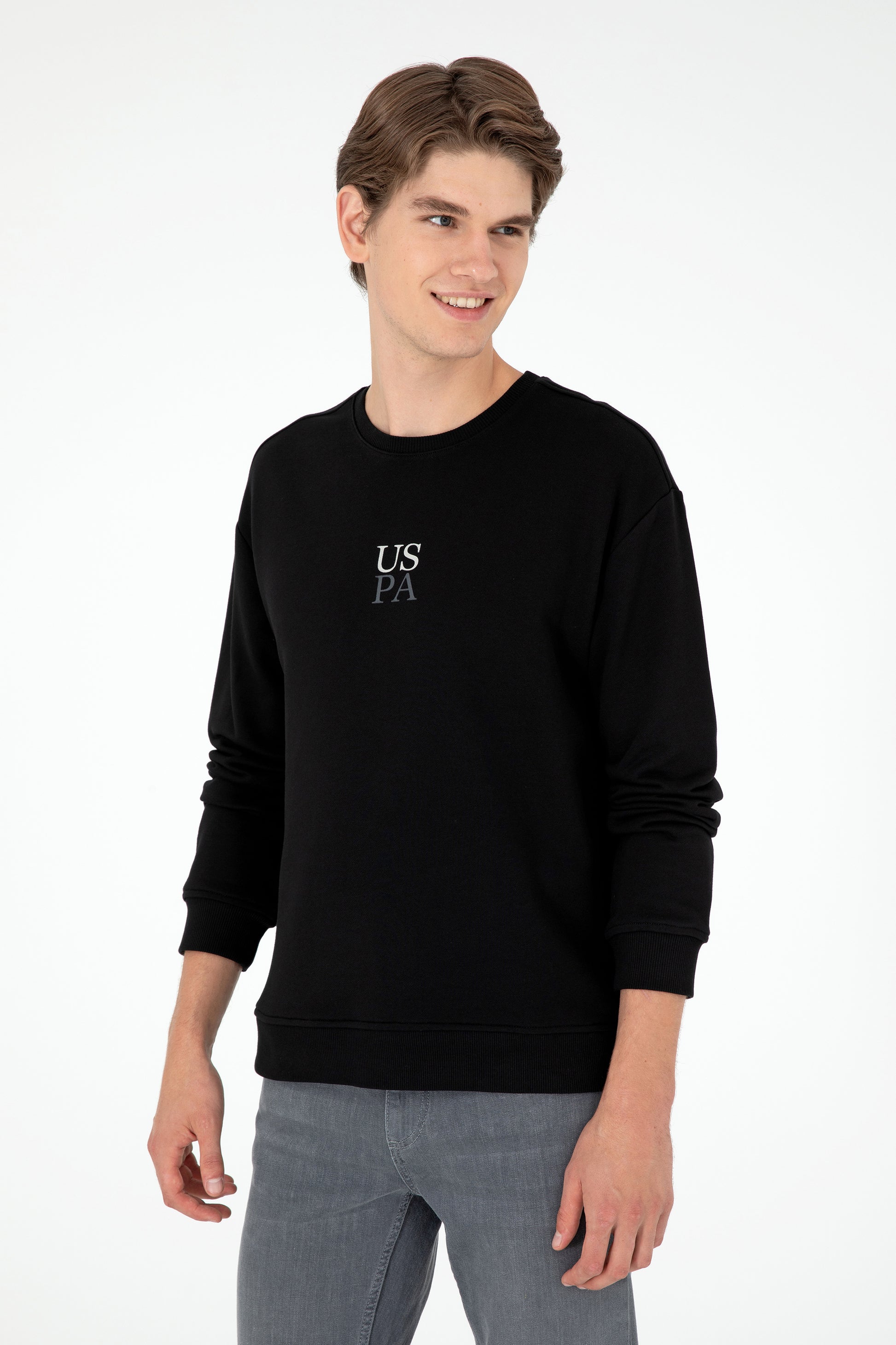 Men's Comfort Fit Crew Neck Black Basic Sweatshirt