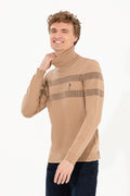 Men's Camel Melange Turtleneck Sweater