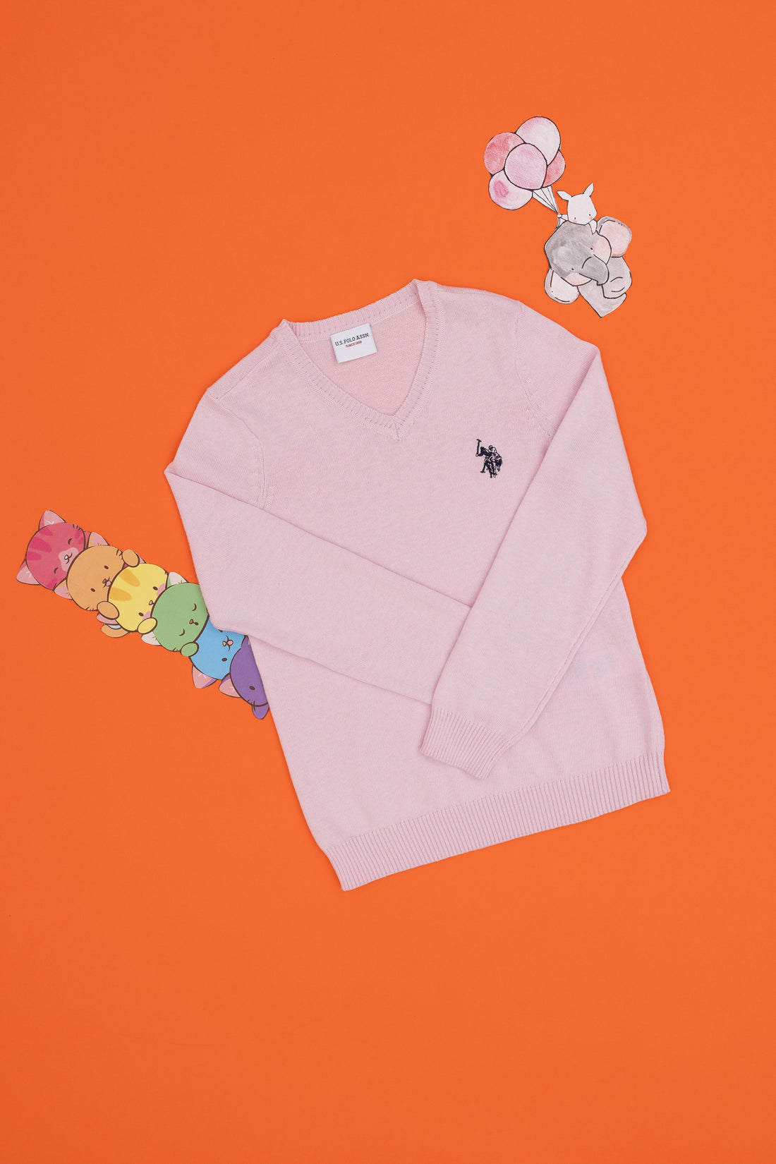 Girls' Pink V Neck Basic Sweater
