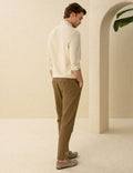 Khaki Carrot Fit Linen Blended Canvas Pants