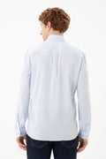 Men's Linen Look Light Blue Basic Shirt