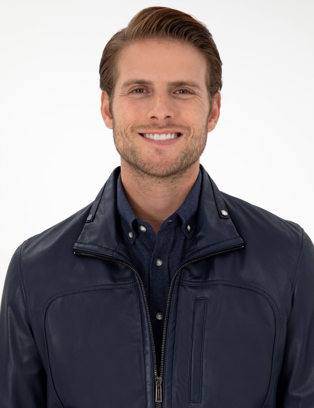 Navy Blue Leather Jacket