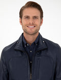 Navy Blue Leather Jacket