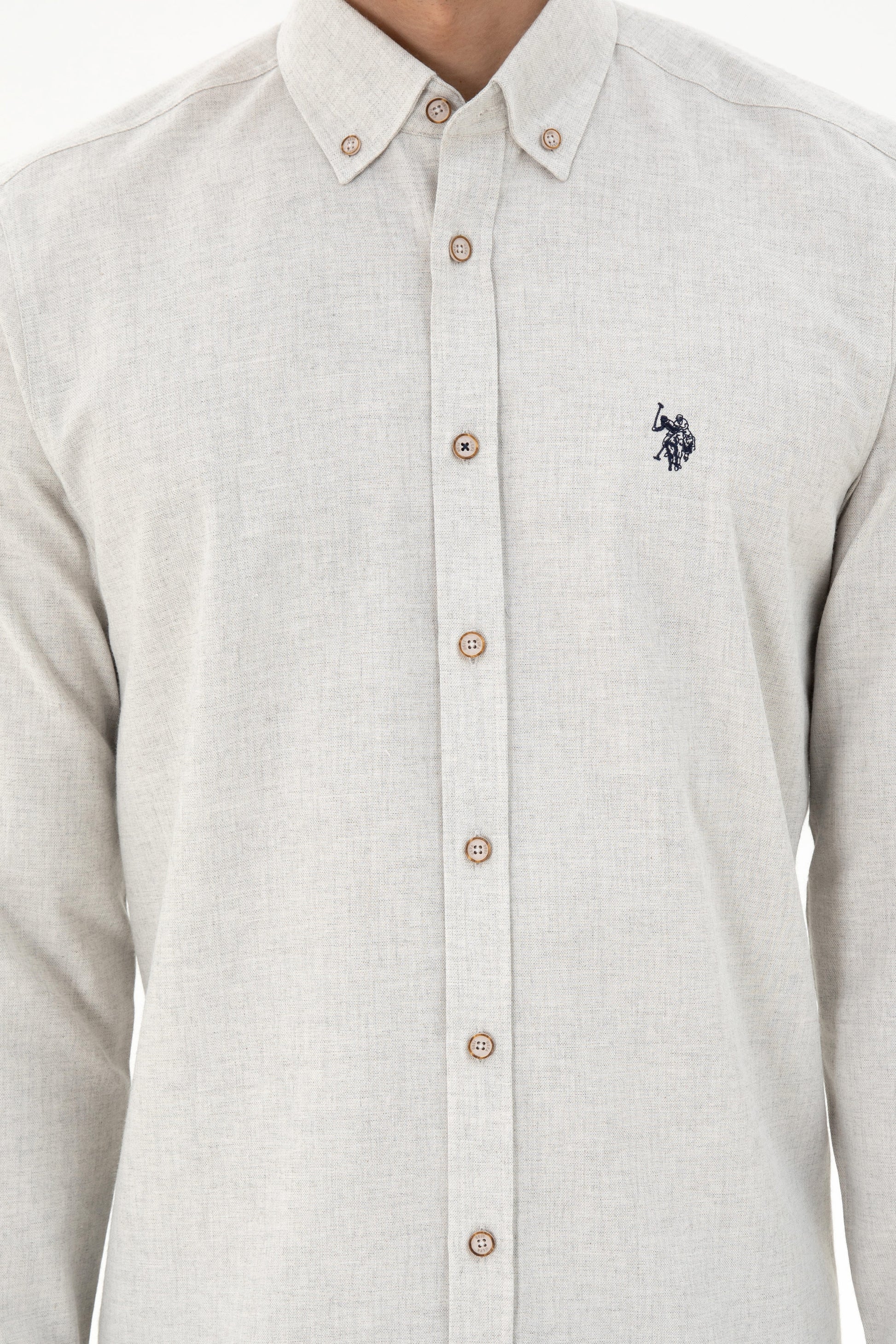 Men's Beige Long Sleeve Basic Shirt