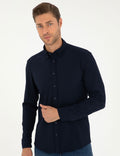 Navy Blue Slim Fit Long Sleeve Shirt