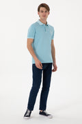 Men's Slim Fit Polo Neck Light Blue Wash Basic T-Shirt