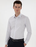 Navy Blue Slim Fit Striped Long Sleeve Shirt