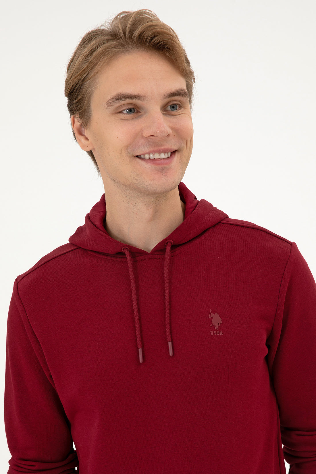 Erkek Regular Fit Kapişonlu Bordo Basic Sweatshirt