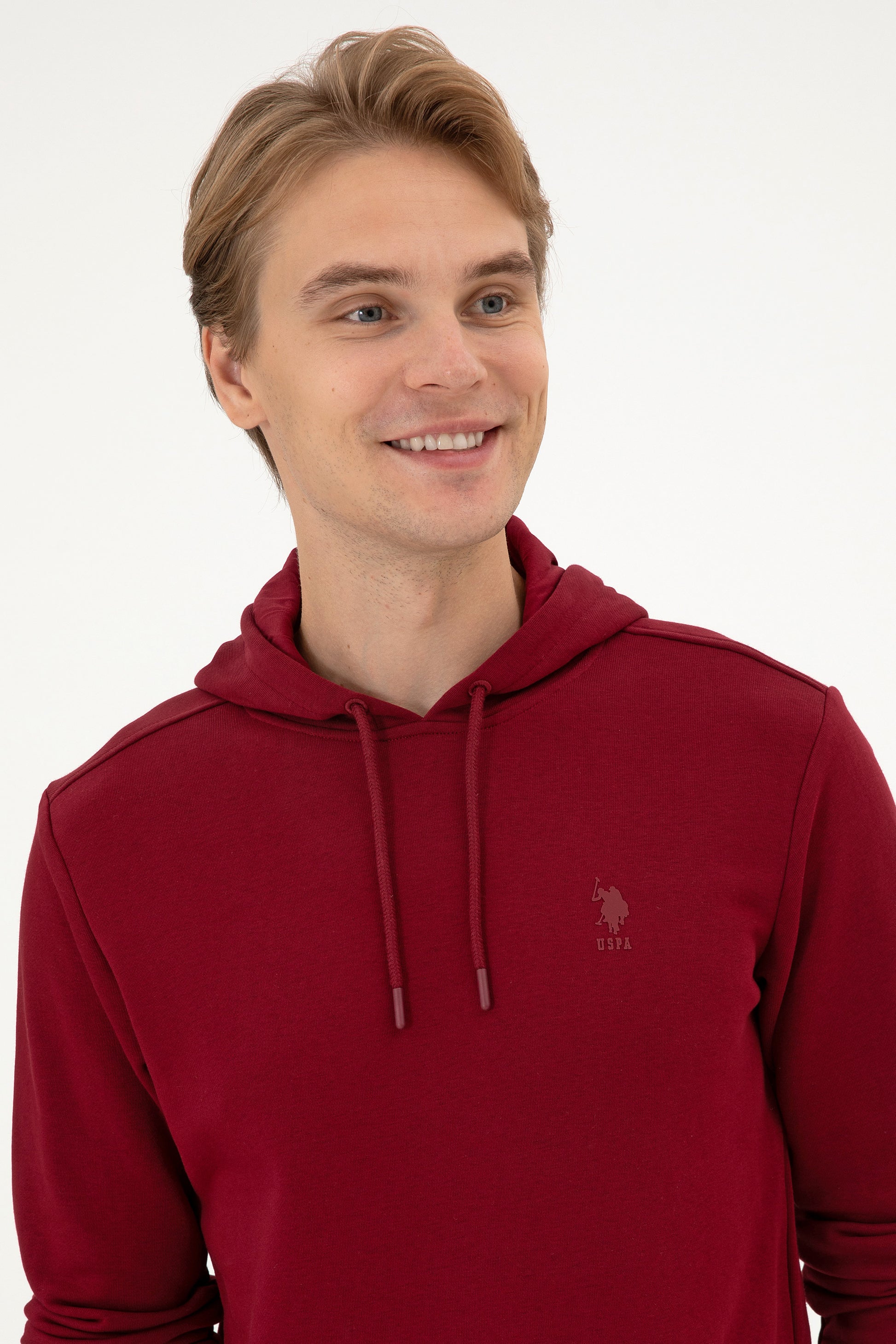 Erkek Regular Fit Kapişonlu Bordo Basic Sweatshirt