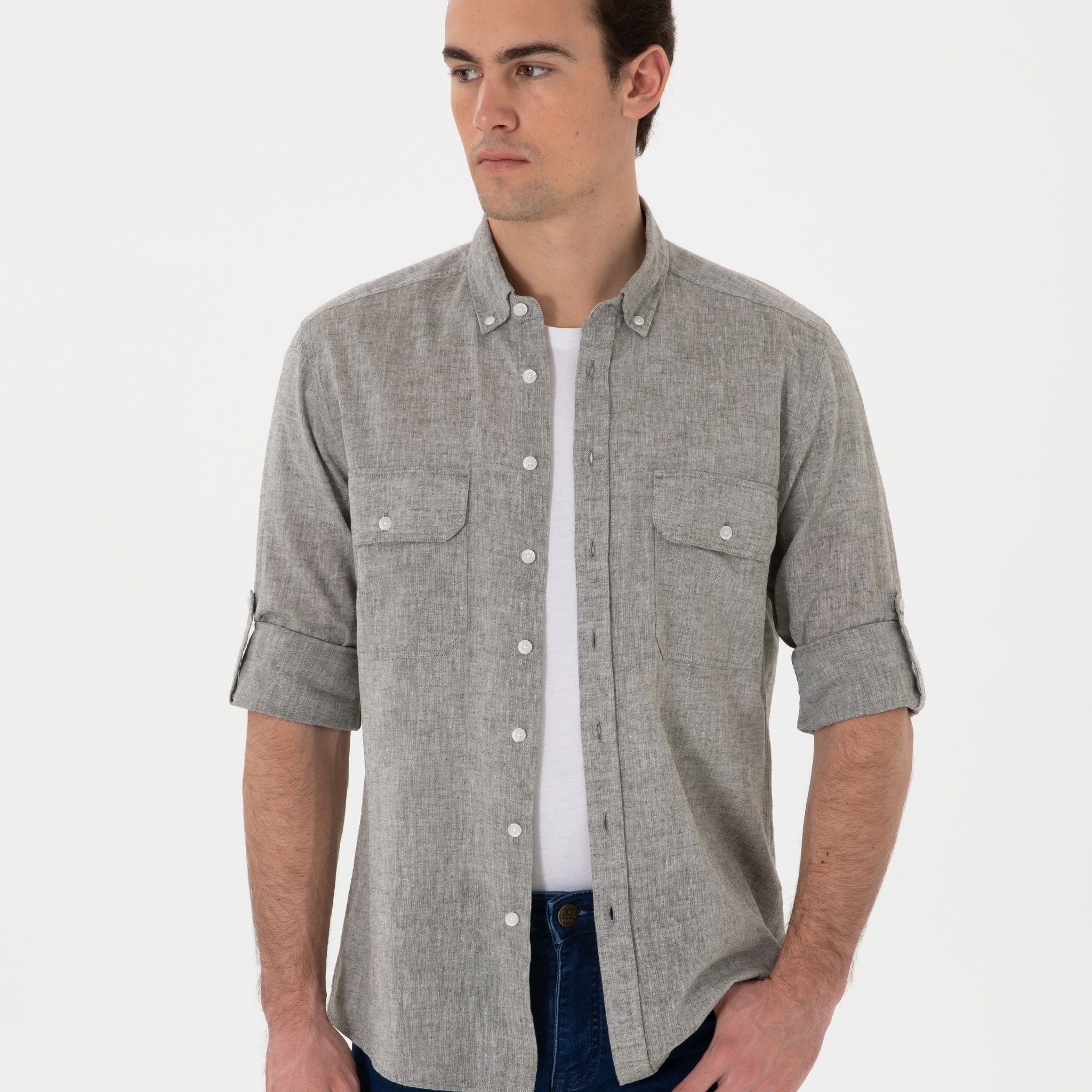 Khaki Regular Fit Long Sleeve Shirt