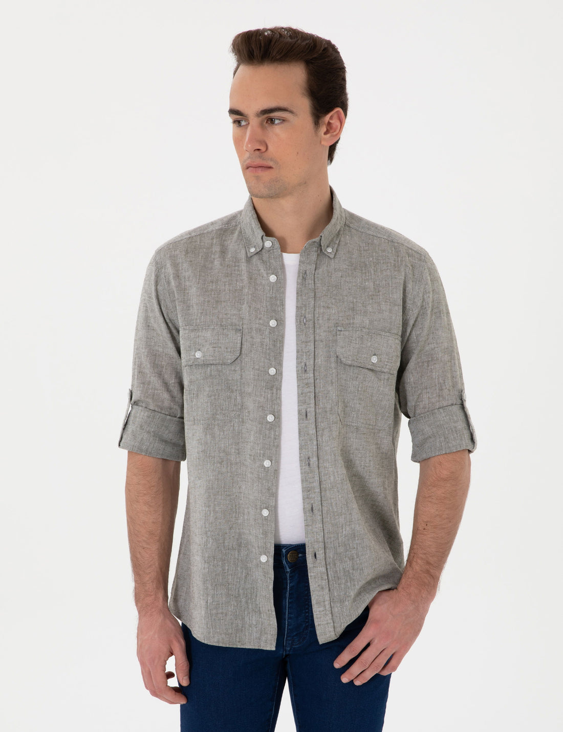 Khaki Regular Fit Long Sleeve Shirt