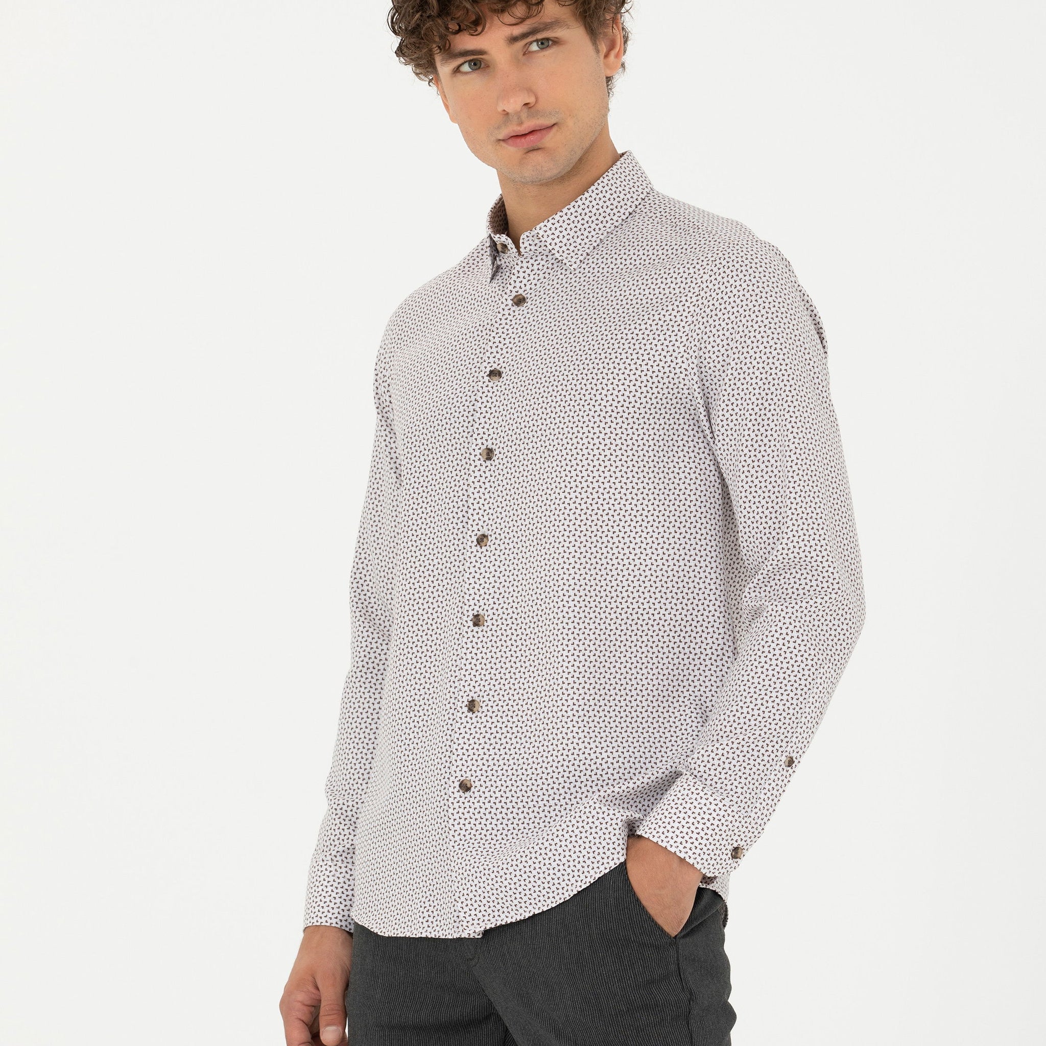 Brown Slim Fit Long Sleeve Shirt