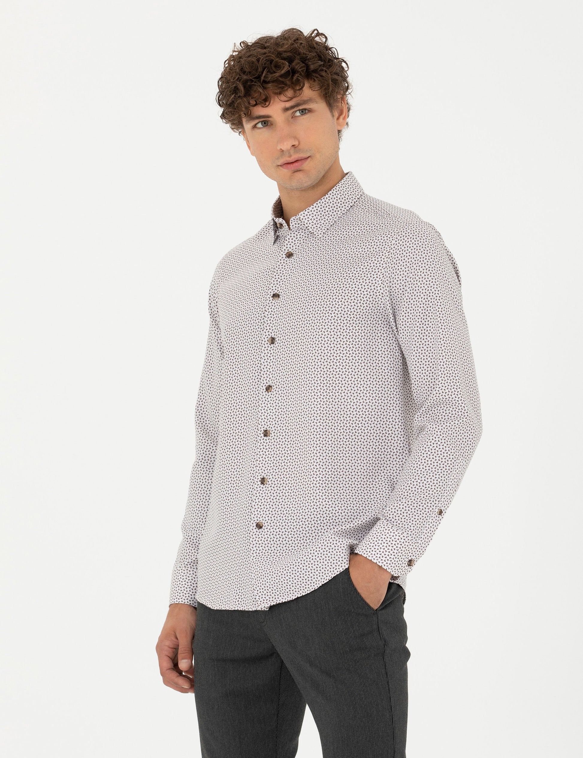 Brown Slim Fit Long Sleeve Shirt
