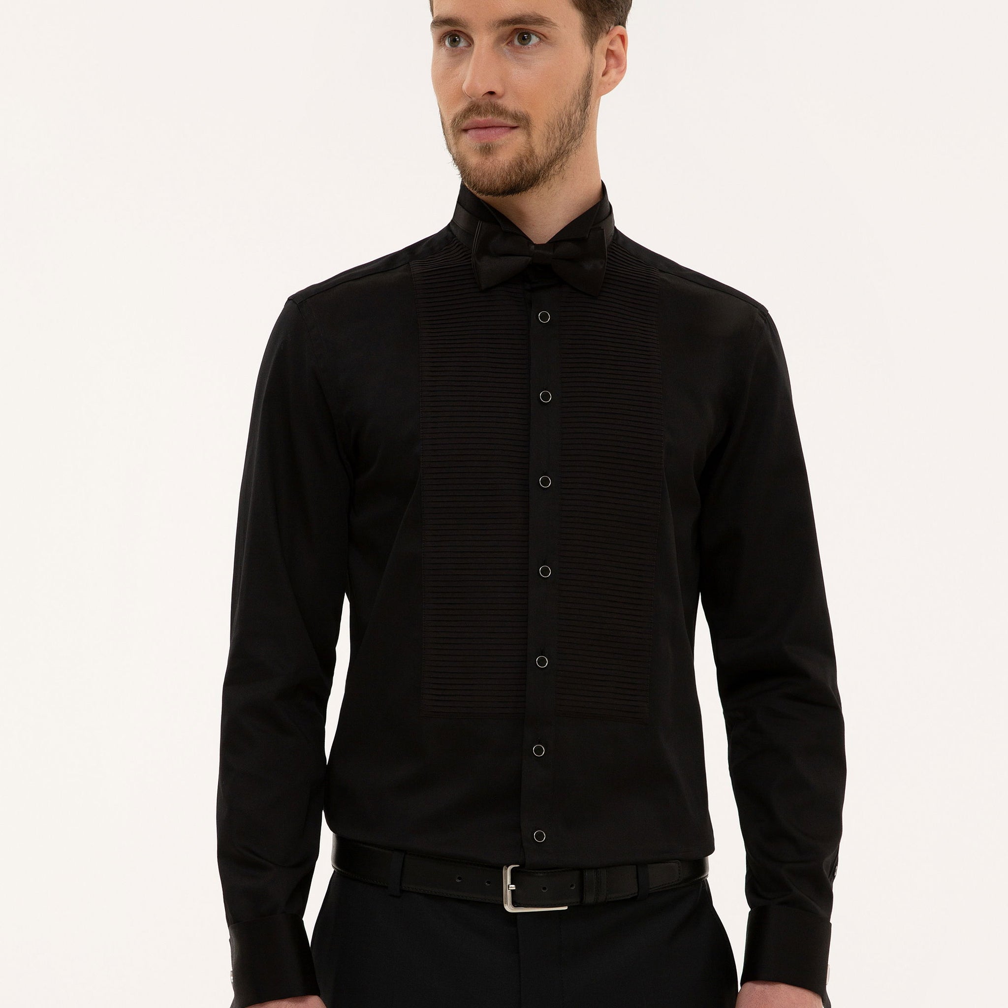 Black Slim Fit Tuxedo Shirt