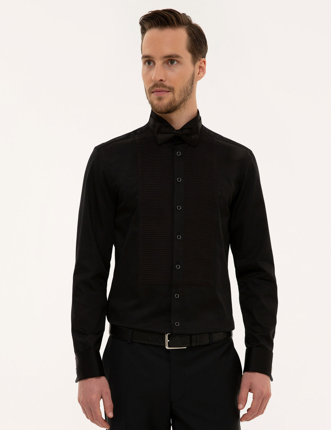 Black Slim Fit Tuxedo Shirt