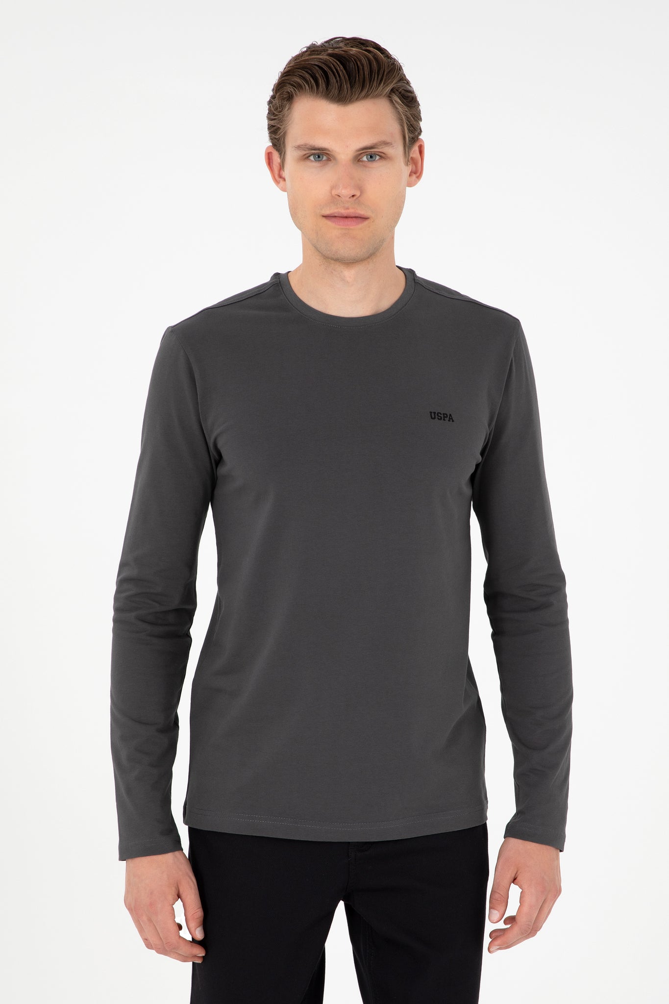 Men's Slim Fit Crew Neck Anthracite Basic Sweatshirt