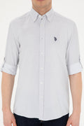 Men's Navy Blue Patterned White Shirt