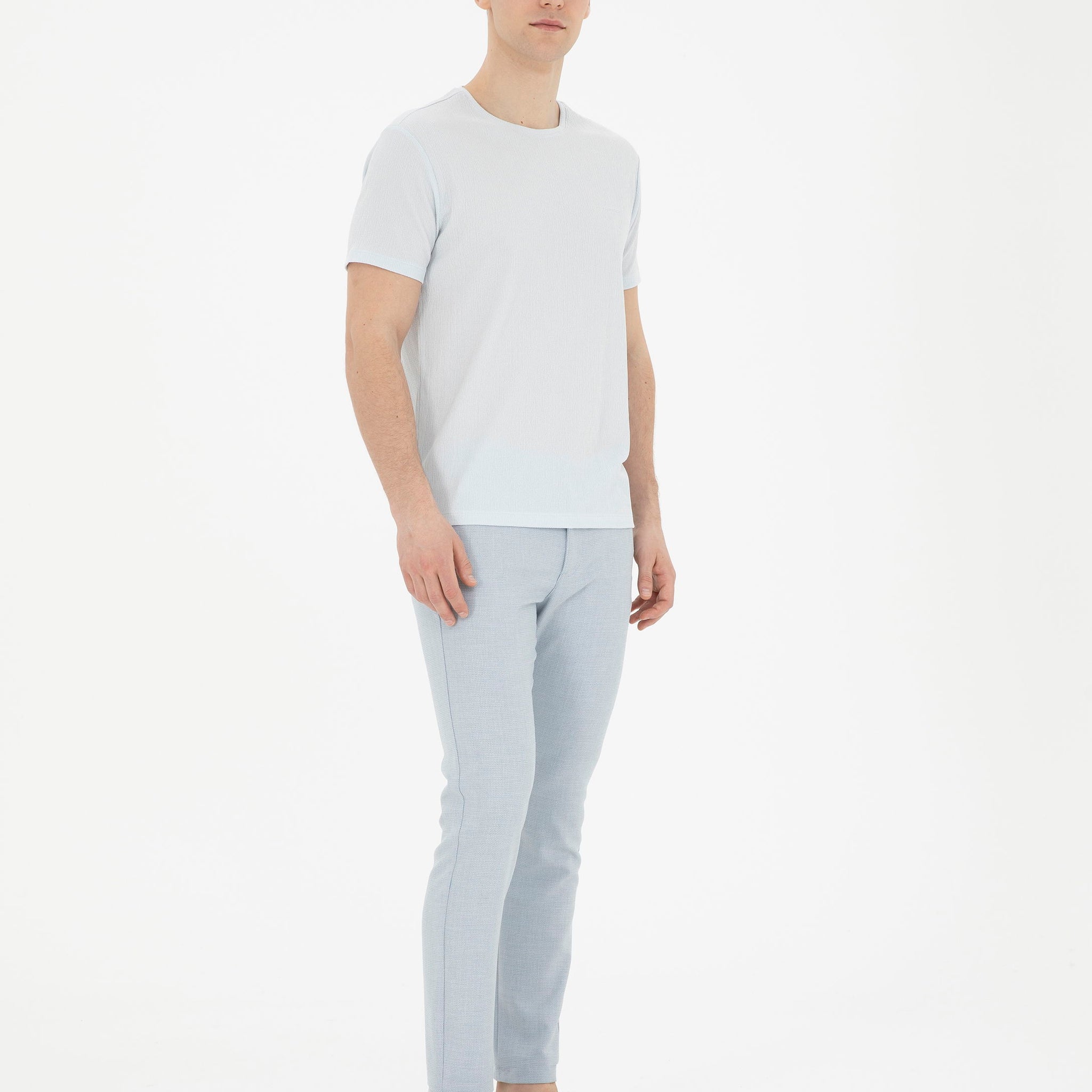 Light Blue Slim Fit Canvas Pants