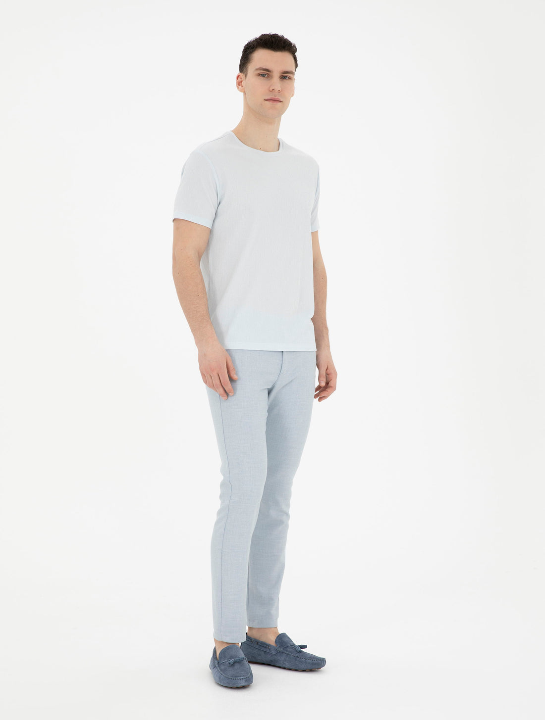 Light Blue Slim Fit Canvas Pants